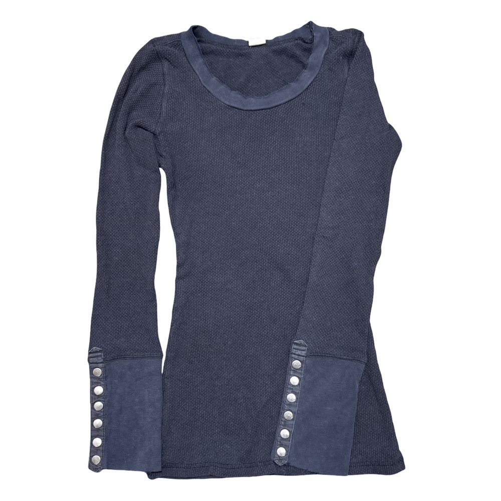 Free People • Damsel Snap Cuff Long Sleeve Thermal Top Washed Black L